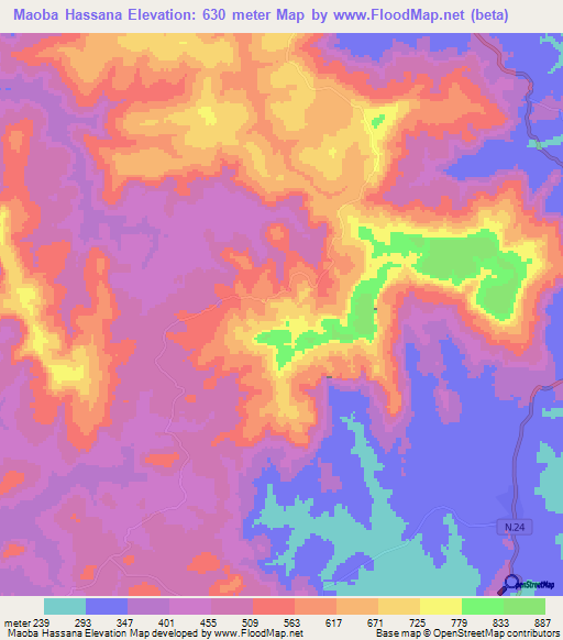 Maoba Hassana,Guinea Elevation Map