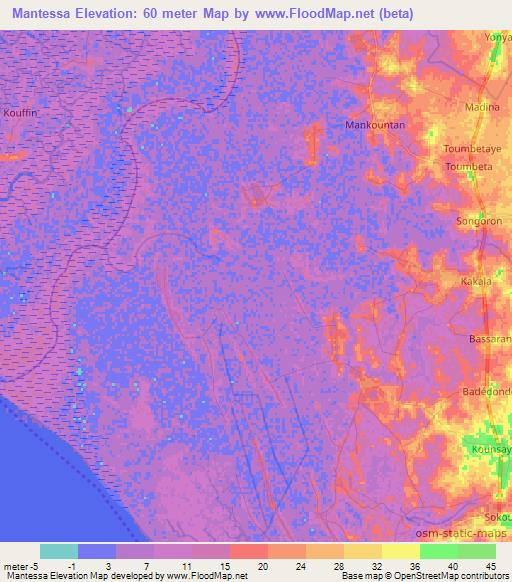 Mantessa,Guinea Elevation Map