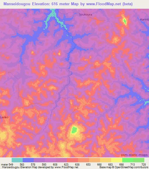 Manseidougou,Guinea Elevation Map