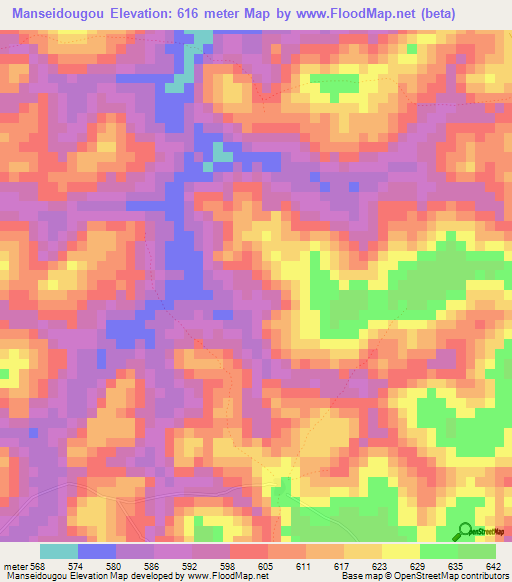 Manseidougou,Guinea Elevation Map