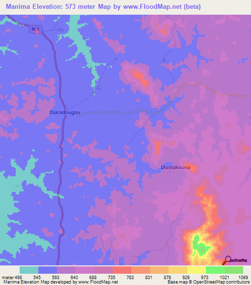 Manima,Guinea Elevation Map