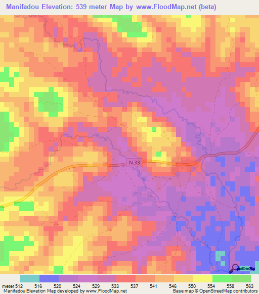 Manifadou,Guinea Elevation Map