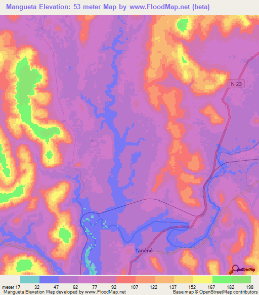 Mangueta,Guinea Elevation Map