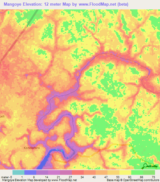 Mangoye,Guinea Elevation Map