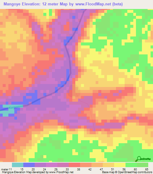 Mangoye,Guinea Elevation Map