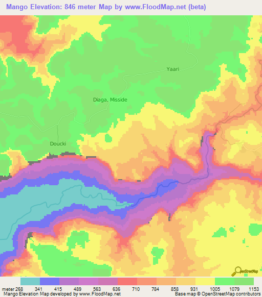 Mango,Guinea Elevation Map