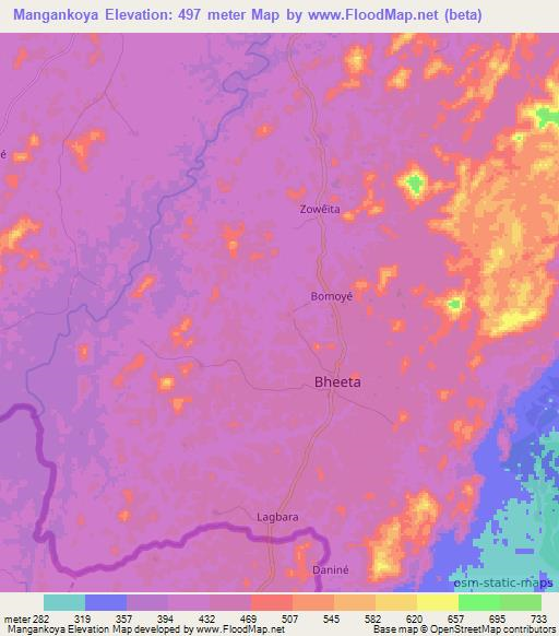 Mangankoya,Guinea Elevation Map