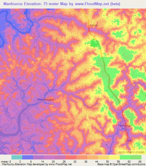 Manfourou,Guinea Elevation Map