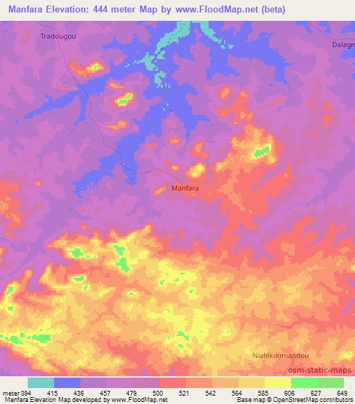 Manfara,Guinea Elevation Map