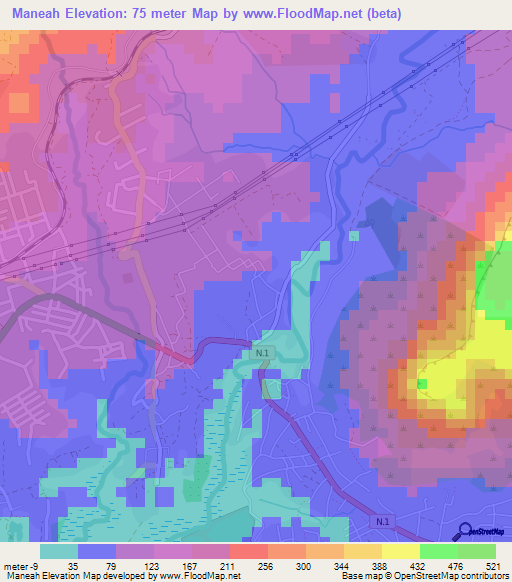 Maneah,Guinea Elevation Map