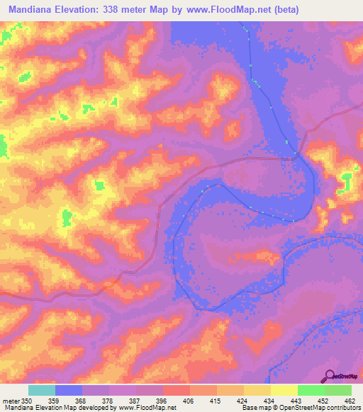 Mandiana,Guinea Elevation Map