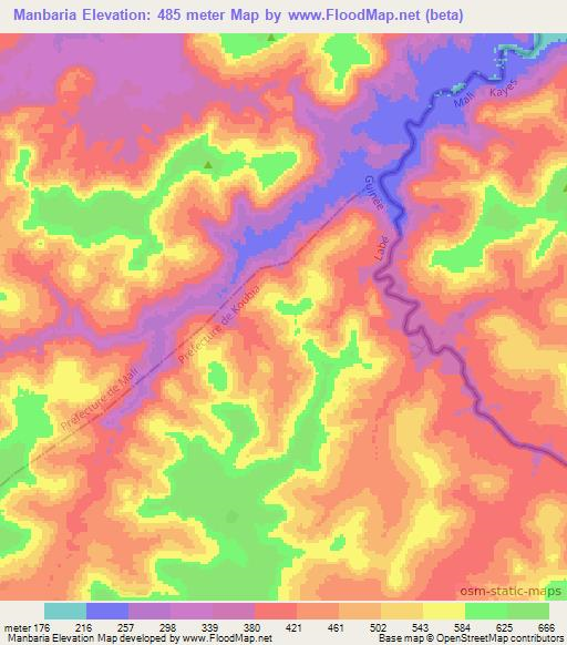 Manbaria,Guinea Elevation Map