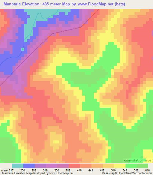 Manbaria,Guinea Elevation Map