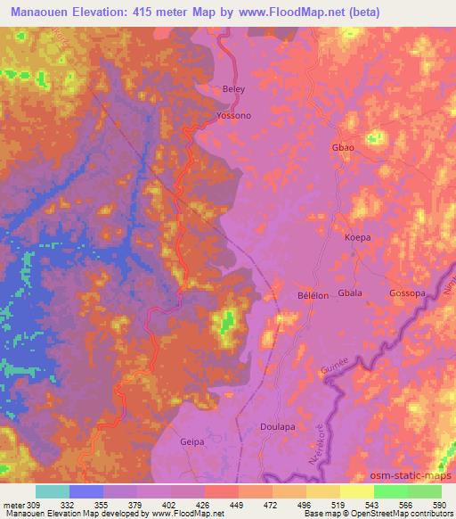 Manaouen,Guinea Elevation Map