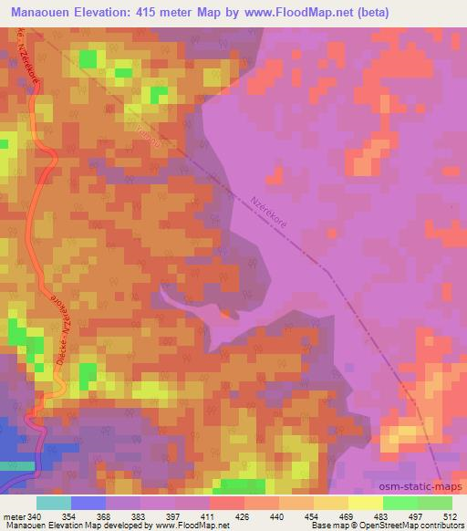 Manaouen,Guinea Elevation Map