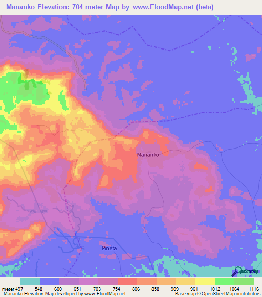 Mananko,Guinea Elevation Map