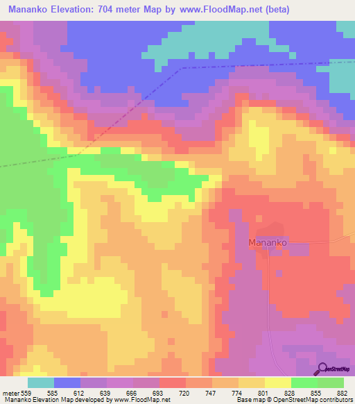 Mananko,Guinea Elevation Map