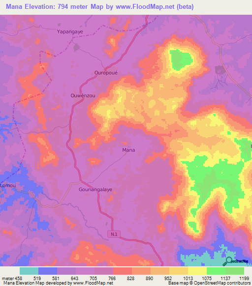 Mana,Guinea Elevation Map