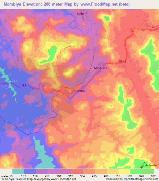 Mambiya,Guinea Elevation Map