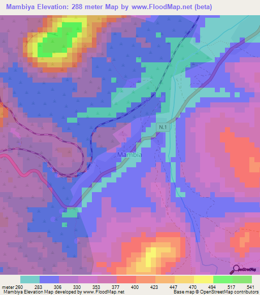 Mambiya,Guinea Elevation Map