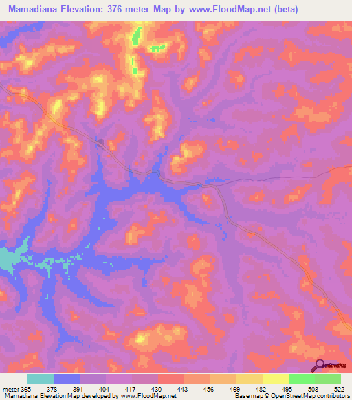 Mamadiana,Guinea Elevation Map