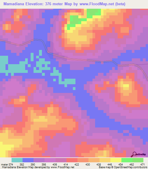 Mamadiana,Guinea Elevation Map