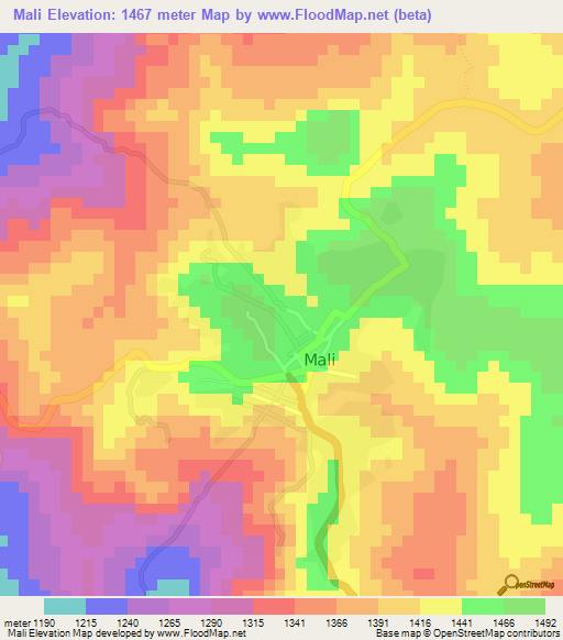 Mali,Guinea Elevation Map