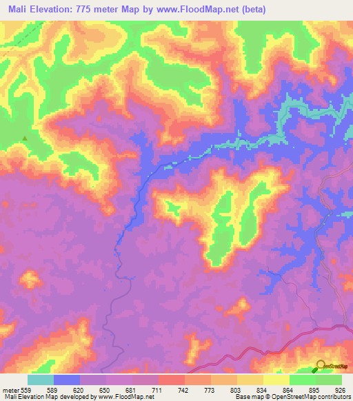 Mali,Guinea Elevation Map