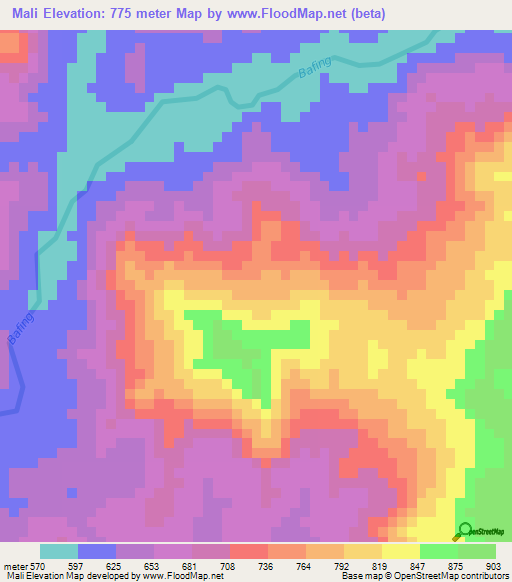 Mali,Guinea Elevation Map