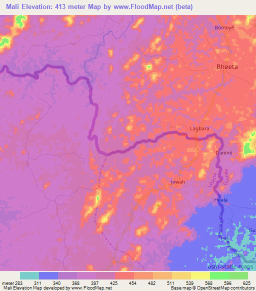 Mali,Guinea Elevation Map