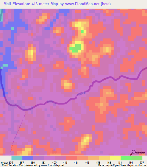 Mali,Guinea Elevation Map