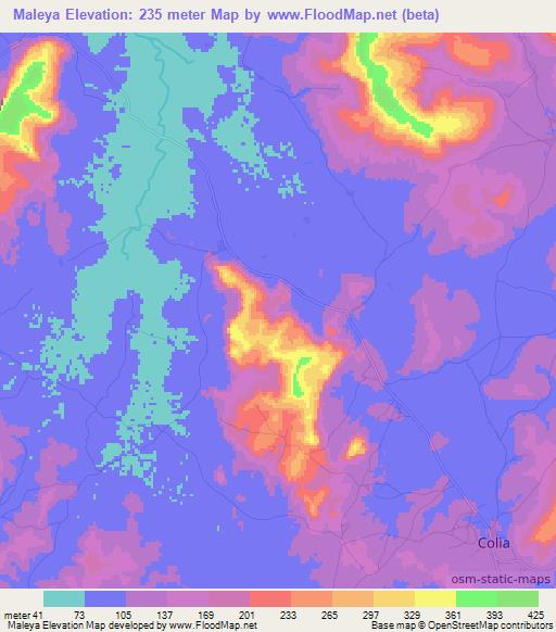 Maleya,Guinea Elevation Map