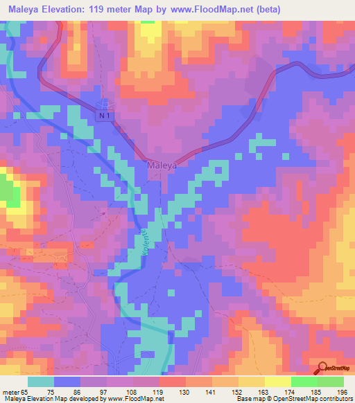 Maleya,Guinea Elevation Map