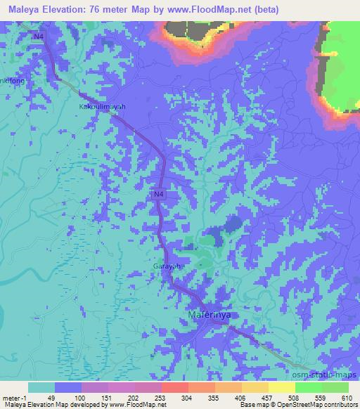 Maleya,Guinea Elevation Map