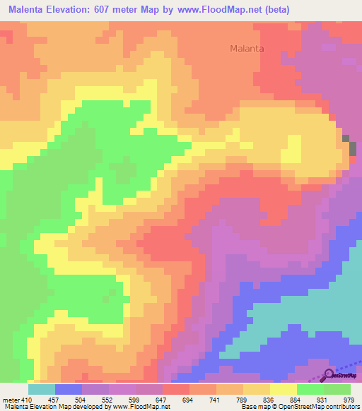 Malenta,Guinea Elevation Map