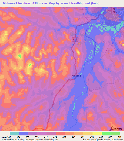 Makono,Guinea Elevation Map