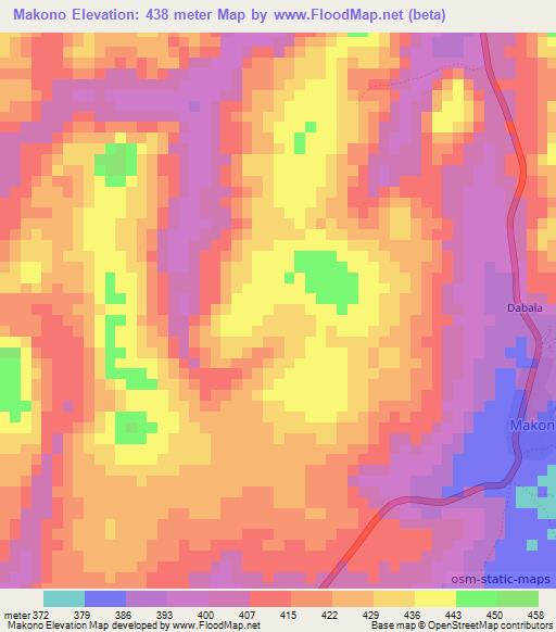 Makono,Guinea Elevation Map