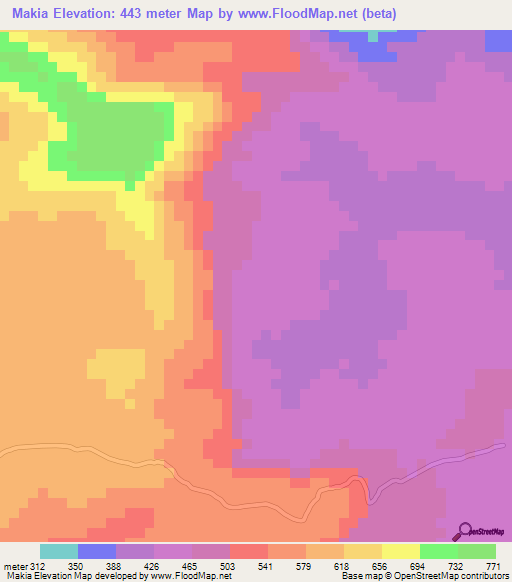 Makia,Guinea Elevation Map