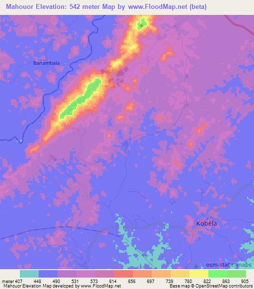 Mahouor,Guinea Elevation Map