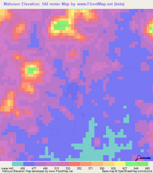 Mahouor,Guinea Elevation Map