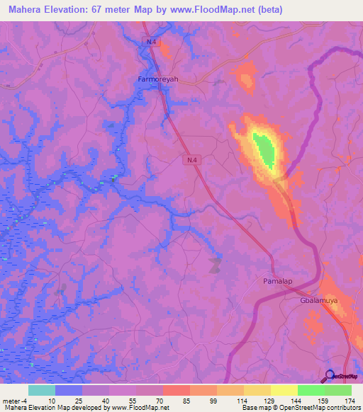 Mahera,Guinea Elevation Map