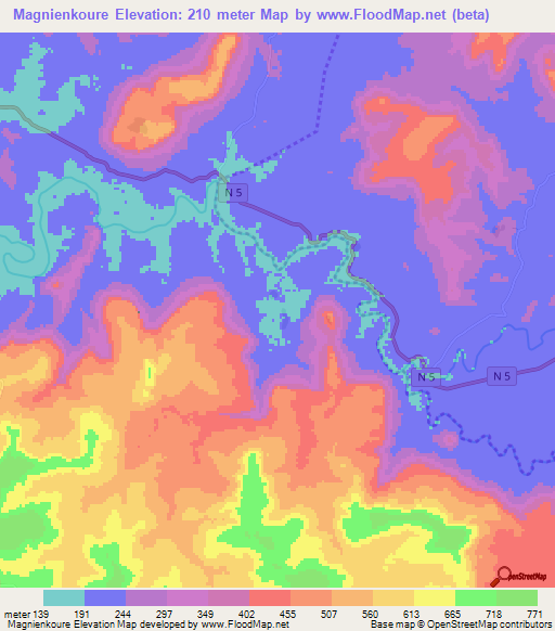 Magnienkoure,Guinea Elevation Map