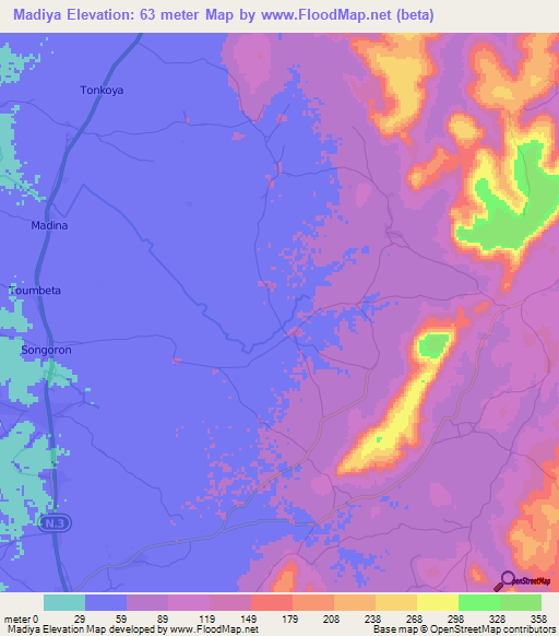 Madiya,Guinea Elevation Map