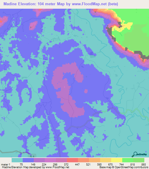 Madine,Guinea Elevation Map