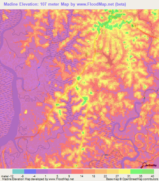 Madine,Guinea Elevation Map