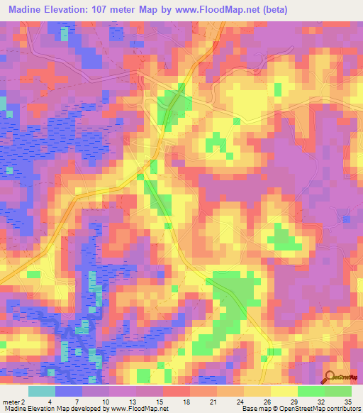 Madine,Guinea Elevation Map