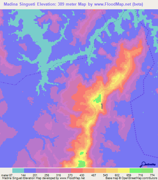 Madina Singueti,Guinea Elevation Map