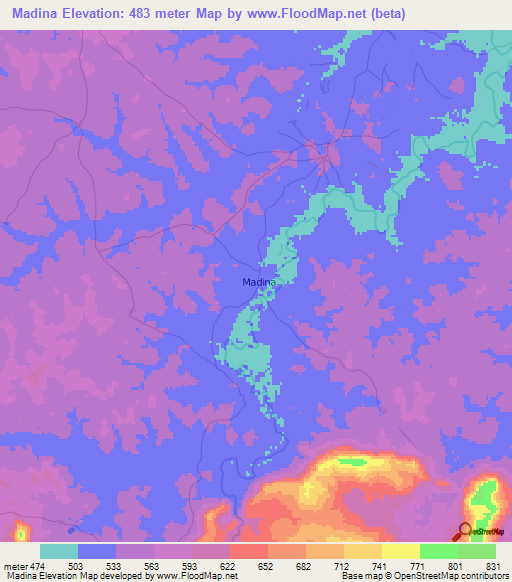 Madina,Guinea Elevation Map