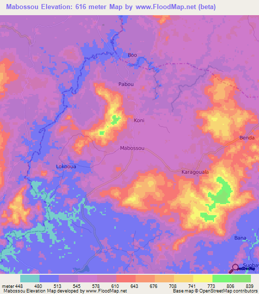 Mabossou,Guinea Elevation Map