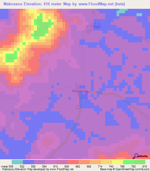 Mabossou,Guinea Elevation Map